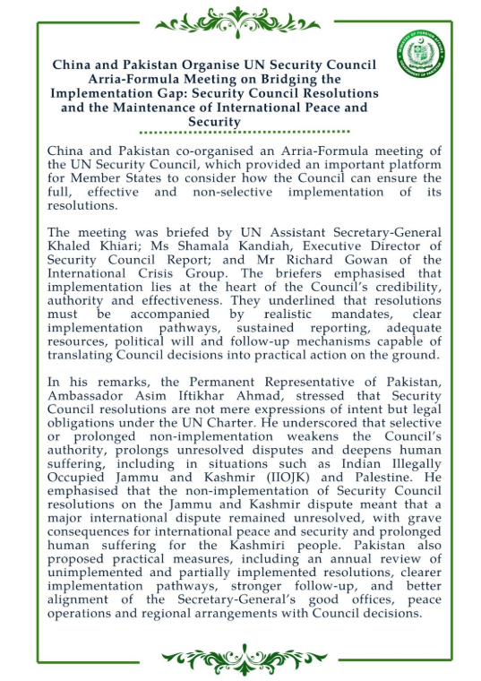 CrisisAxis's tweet photo. Read Between the Lines: Why Pakistan & China Proposed This at UNSC
At first glance, Pakistan and China’s proposal sounds like a call for stronger implementation of UNSC resolutions.

But in geopolitics, what matters is not just what is said.
It’s what is implied.
Here are the real takeaways.

Takeaway 1: This is largely about Kashmir
Terms like “self-determination,” “disputed territories,” and “unimplemented resolutions” point directly toward Kashmir.
Pakistan is trying to re-internationalize the issue.

Takeaway 2: Pakistan wants to shift the narrative
Pakistan wants global discourse to move from terrorism to human rights and international law.
That’s a much more favorable battlefield for Islamabad.

Takeaway 3: China wants strategic pressure on India
China benefits when India remains occupied with regional tensions.
Kashmir becomes a diplomatic pressure point.

Takeaway 4: This is also about the Global South narrative
China wants to present itself as a champion of “fair and non-selective global governance.”
This strengthens Beijing’s influence outside the Western bloc.

Takeaway 5: The irony is obvious
Pakistan talks about peaceful settlement while terror concerns remain unresolved.
China talks about rules while selectively ignoring them in areas affecting its own interests.

Final Takeaway
This is not really about UNSC reform.

It is about leverage.

Pakistan wants leverage over India.
China wants leverage over both India and the global order.
#Pakistan #China