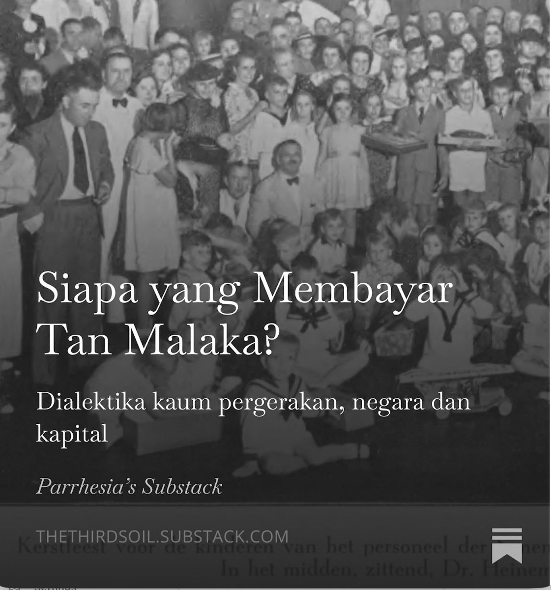 tb_bebasari's tweet photo. "Tan bekerja &amp; digaji oleh perusahaan swasta" itu justru memperlihatkan kontradiksi yg jauh lebih sistemik dan berlapis yg diambil Tan Malaka. Fase bekerja di Deli itu justru salah satu fase dialektik yg sangat penting dlm hidupnya.

New-post on substack
 
https://t.co/k14IIj4P64 https://t.co/KXuIvlnUrO