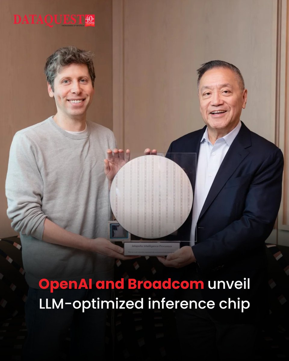 dataquestindia's tweet photo. OpenAI + Broadcom’s LLM Chip

Early testing shows the first‑generation accelerator delivers performance per watt substantially better than the current state‑of‑the‑art.

Read More: https://t.co/Zks37zy0OE

#Dataquest #OpenAI #Broadcom #Semiconductors #AI

@Broadcom | @OpenAI https://t.co/Fe71btXqZi