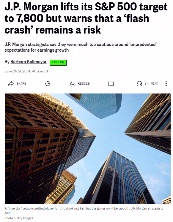 shanemo8's tweet photo. J.P. Morgan is warning that a potential flash crash could hit the stock market soon 🚨 🚨 https://t.co/kSOVskwSjE