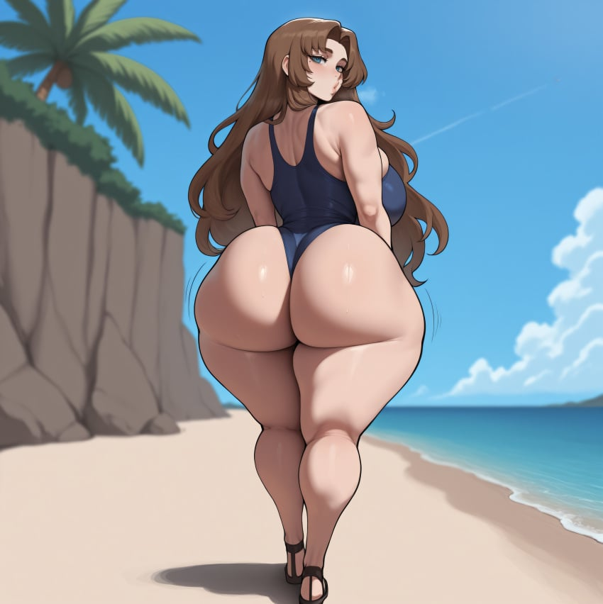 Sinnernumber9's tweet photo. [Sinner #9 was taking a walk on the beach and was wearing her swimsuit to "combat" the heat. Too bad it didn't' do anything to cover her ass much as she looks back seeing you]

"Hmm~? Need something~?" https://t.co/URvJ3nr70J
