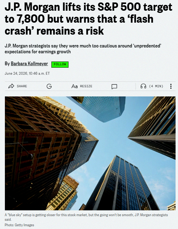 tomoshika2011's tweet photo. J.P. Morgan is sounding the alarm about a possible flash crash in the stock market 🚨 🚨 https://t.co/rwgHQm5r8c