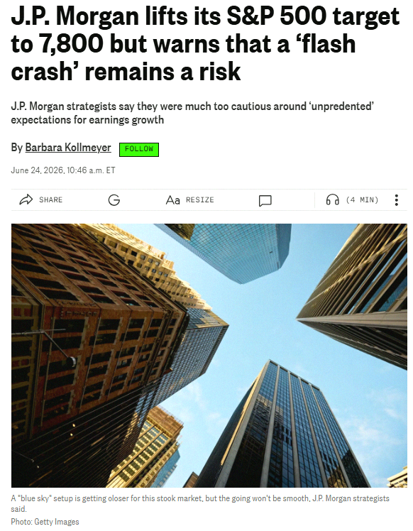 R0LLINST0NE's tweet photo. J.P. Morgan just warned a flash crash might hit the stock market 🚨 🚨 https://t.co/EJzPQoGUMi
