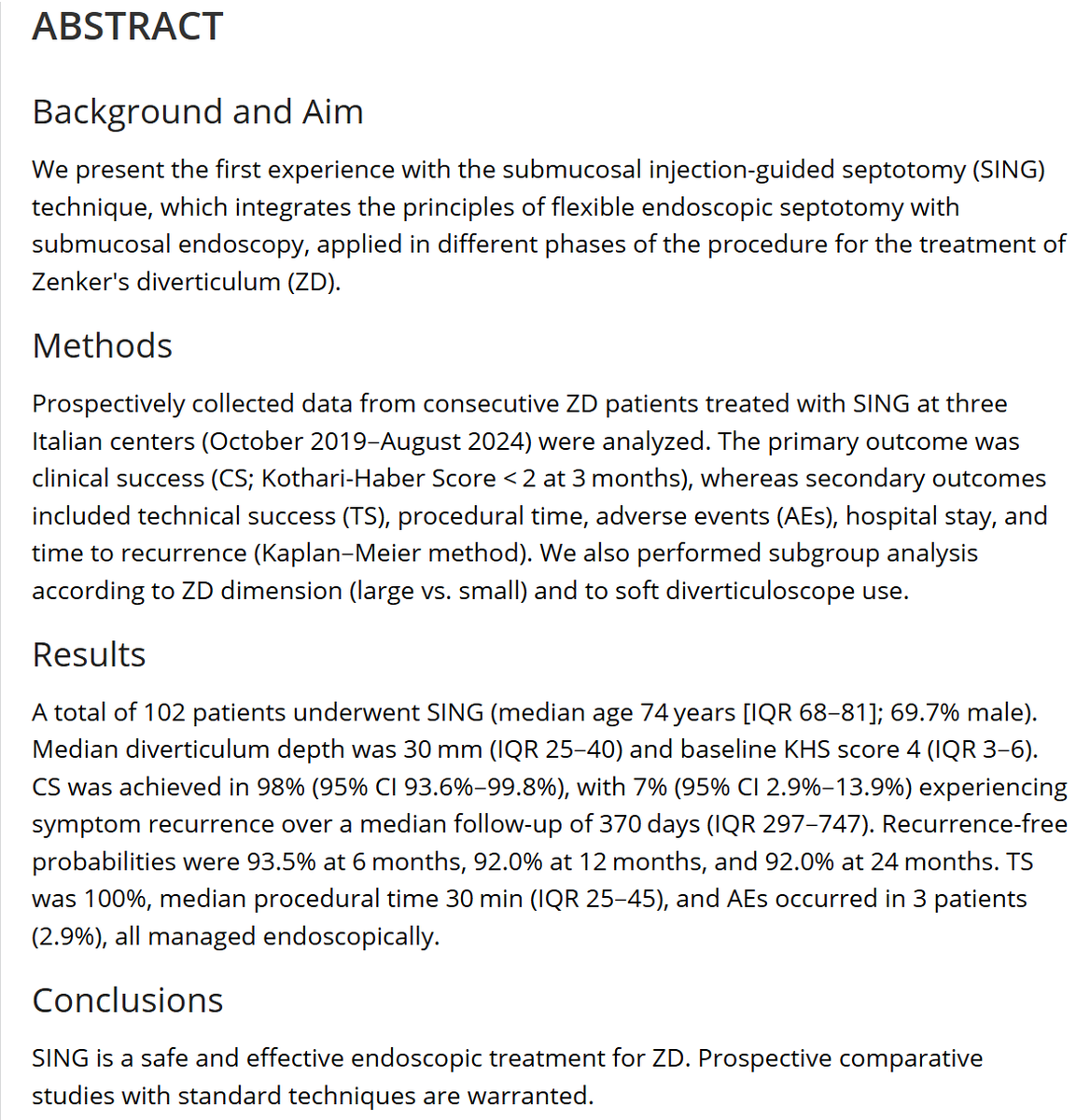 DigEndosc's tweet photo. ORIGINAL ARTICLE (Esophagus) - Volume 38, Issue 5
Submucosal Injection-Guided Septotomy (SING) for the Treatment of Zenker's Diverticulum: A Multicenter Study of Over 100 Procedures (With Video)
https://t.co/78i6uvjJKh
@WileyHealth https://t.co/2qCpllKAC6