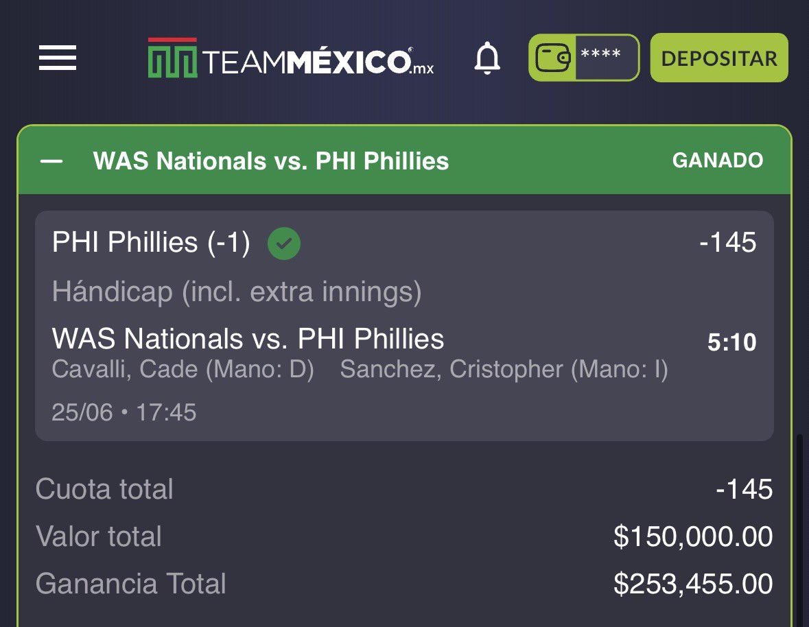 DiasPerfectos's tweet photo. Hace dos días el bullpen de los Nationals me hizo perder terriblemente, hoy me la pagaron de vuelta ✅🔥 https://t.co/vm4UPEOZ0W