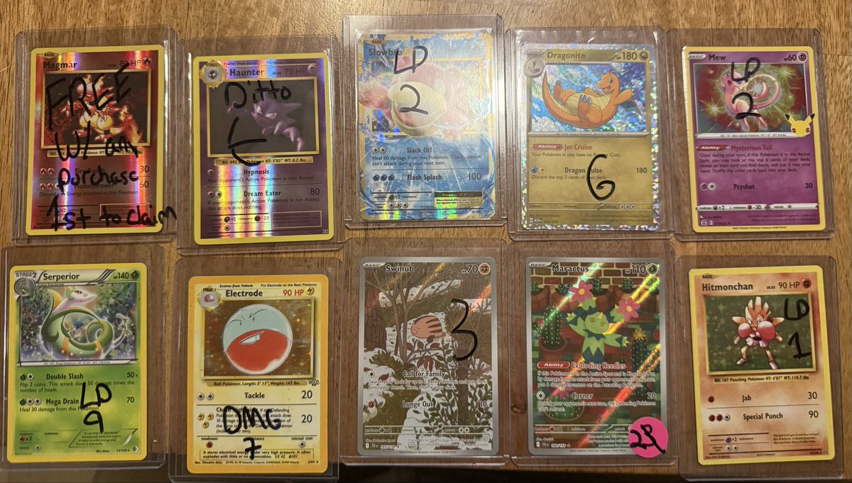 BcloutTCG's tweet photo. Lot 5! Assume none will gem.

Prices on sticker, open to offers!

$2 PWE (3 cards max)  $6 BMWT https://t.co/kLT7IPoPjU