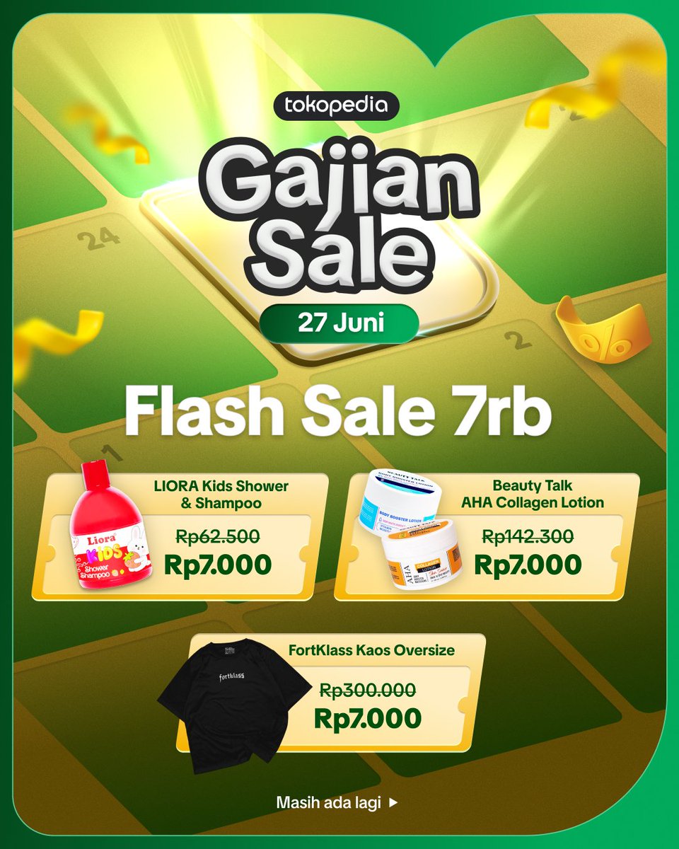 tokopedia's tweet photo. Jangan lewatkan Flash Sale di jam 09:00, 14:00, 20:00!

Saatnya beli kebutuhan dan wishlist favoritmu dengan harga spesial. 💚✨

Yuk belanja sekarang! 
https://t.co/BydIkA0Zx5 https://t.co/nlcWnL7Cus