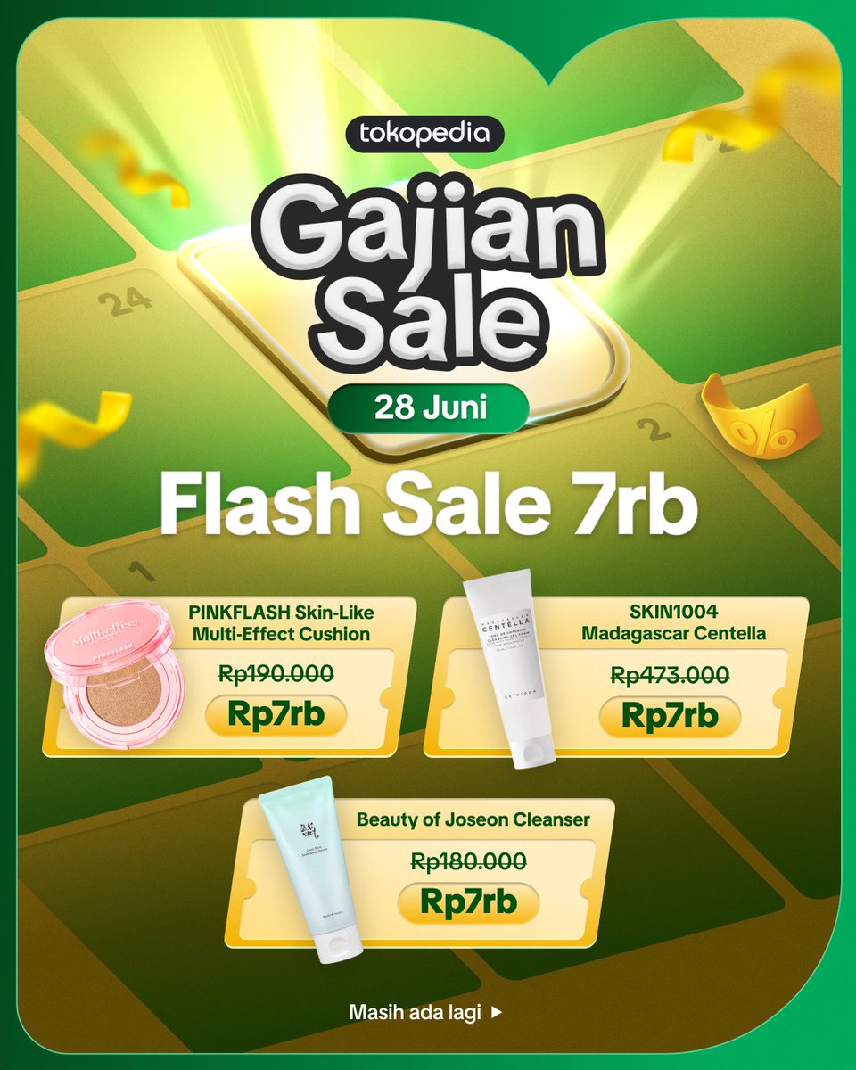 tokopedia's tweet photo. Jangan lewatkan Flash Sale di jam 09:00, 14:00, 20:00!

Saatnya beli kebutuhan dan wishlist favoritmu dengan harga spesial. 💚✨

Yuk belanja sekarang! 
https://t.co/BydIkA0Zx5 https://t.co/nlcWnL7Cus