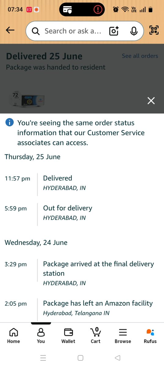 PolkEvent430's tweet photo. @AmazonHelp It's showing as delivered at midnight 11:57 p.m. No one called me at midnight for delivery. Moreover no amazon delivery executive entered my society/ attempt to deliver my order. As I didn't receive any notification from my gate for the entry of delivery executive. Please help https://t.co/MVNxzScg4S