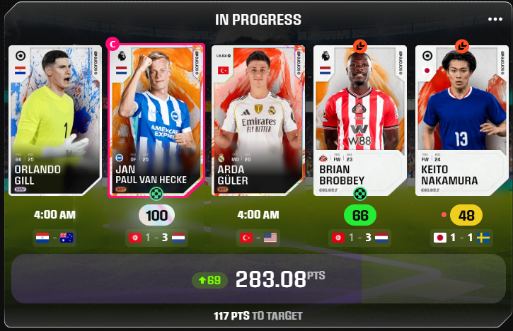 WM_Trader_'s tweet photo. My first 100 score! 10 gems in the pocket. Already loved you Van Hecke, now even more 😍 @Sorare https://t.co/L0b5yP9Chk