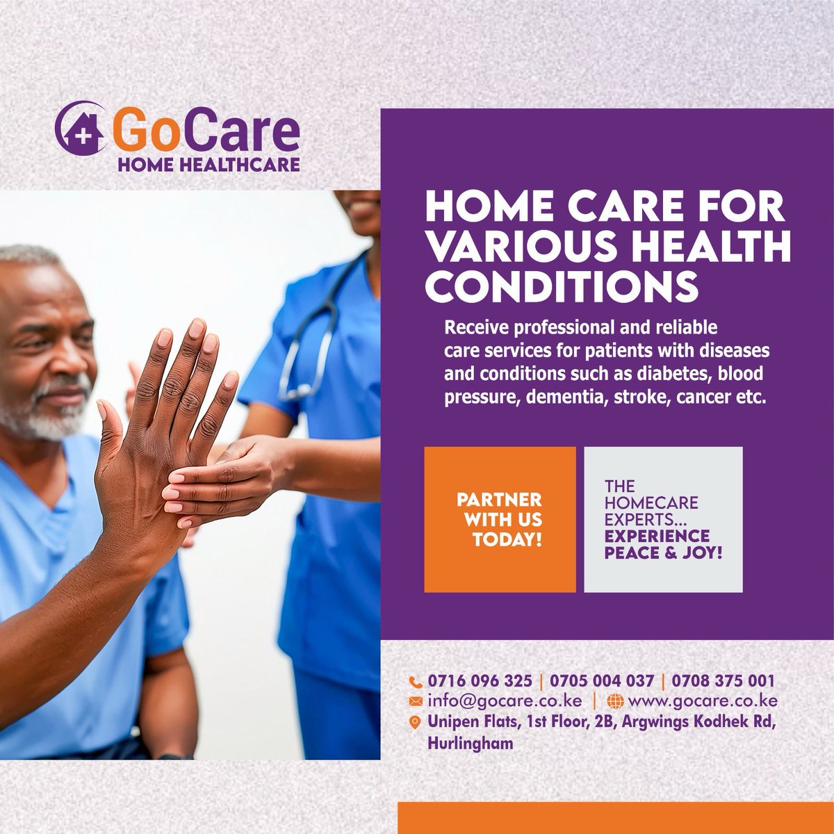 GoCareHealthKe's tweet photo. Healing Happens Best at Home 

Managing diabetes, stroke recovery, dementia, cancer, or high blood pressure doesn’t have to mean hospital walls.

📞 0716 096 325 | 0705 004 037 |  
📍 Unipen Flats, 1st Floor, 2B, Argwings Kodhek Rd, Hurlingham  

#GoCareKenya #NK https://t.co/GJA44UEFtV