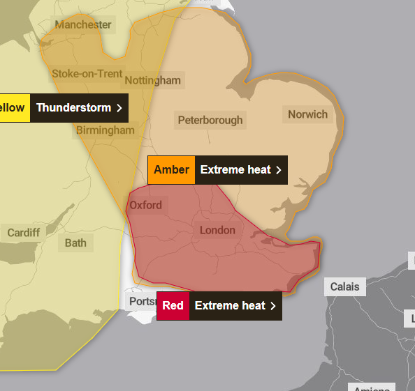 LeytooonWeather's tweet photo. Overall the thunderstorms for most of England wasn't too major and temptures are still going to be quite high with an Amber and Red warning of extreme heat in much of east England. https://t.co/qrt0S6jB2O