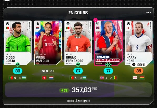 Canaris53's tweet photo. Avec un 37 de Kane il me fallait minimum 97pts avec Van Dijk pour prendre les 1k€. Ca me semblait trop compliqué, j’ai annulé la squad. Résultat VVD fait 99 😭😭😭😭 sorare Colors https://t.co/KMLdDRVdwK