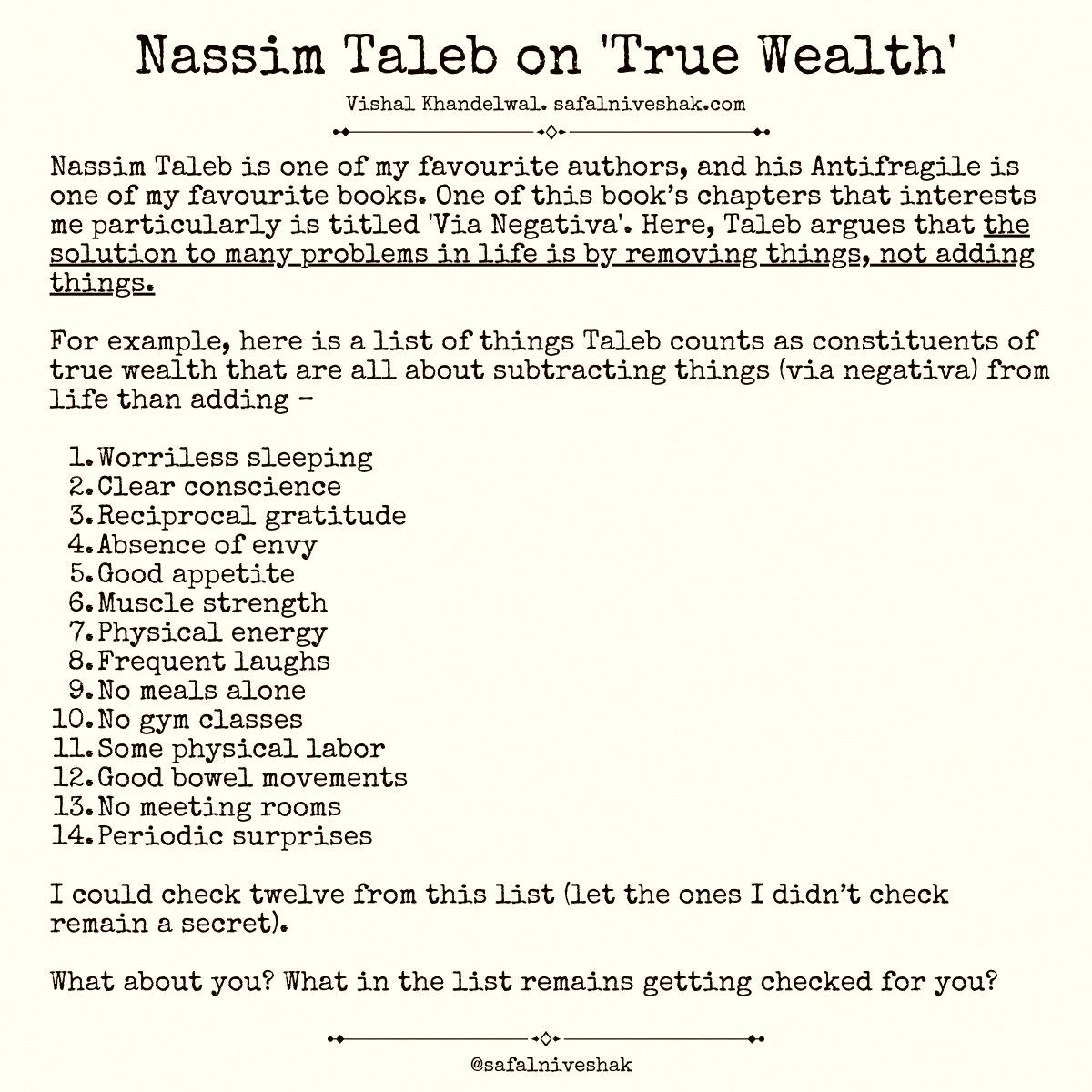 gregq75's tweet photo. Real wealth, as @nntaleb says, isn't about what you own. It's about freedom and what you can do without worrying. 💭 https://t.co/A22bj6sG9U