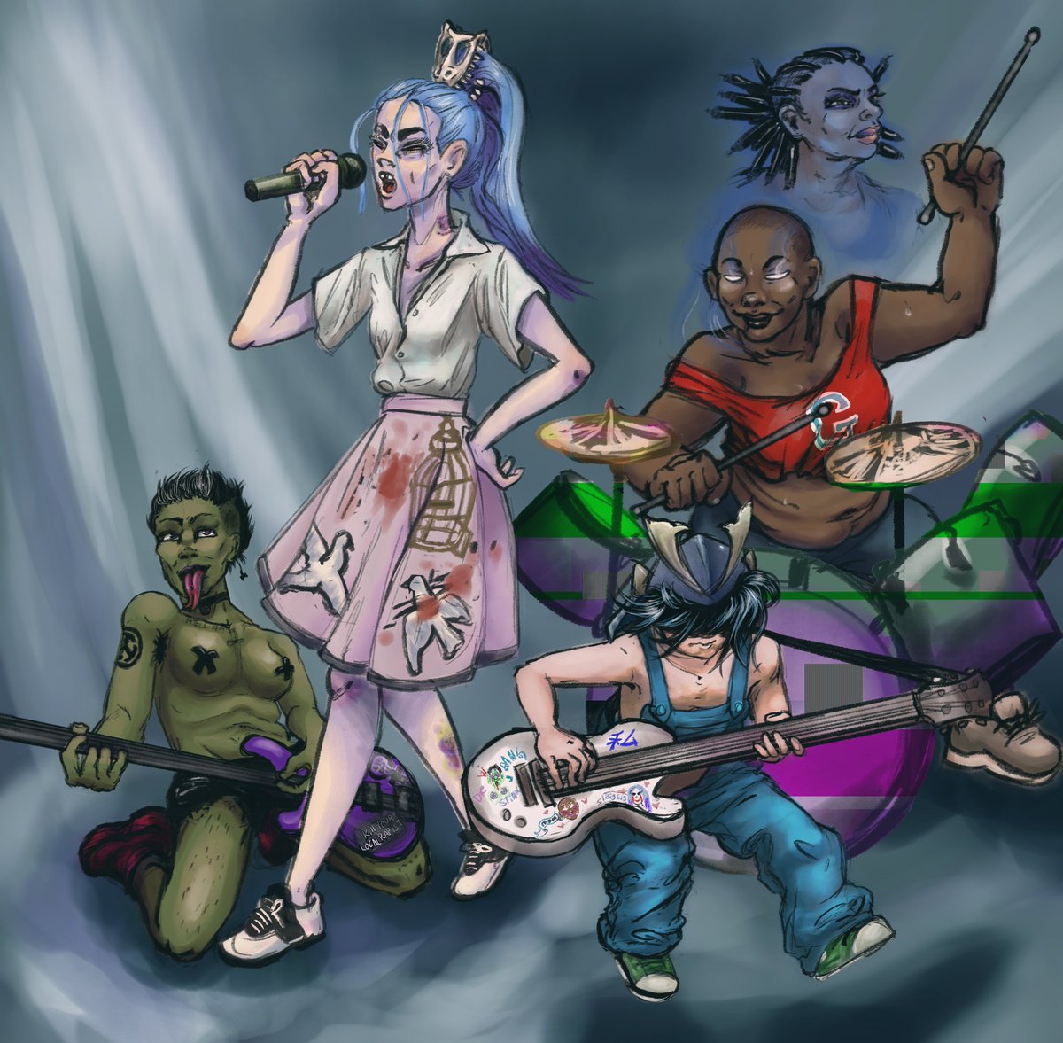 PirateMurdoc's tweet photo. Genderswap Gorillaz au, officially dubbing it #Mercyau submitted for your consideration #gtwt. 💕 Individual character PNGs in thread. Will update with character info... At some point. https://t.co/pErbpFD2X9