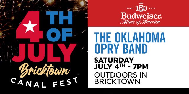 BricktownOKC's tweet photo. FREE! 4th of July Country Music Concert. Oklahoma Opry Band plus special guest. All Ages. Located outdoors on The Canal at Wanda Jackson Way and Oklahoma Ave. 7pm. 🇺🇸💥🤠 https://t.co/QmeaSy8DE7