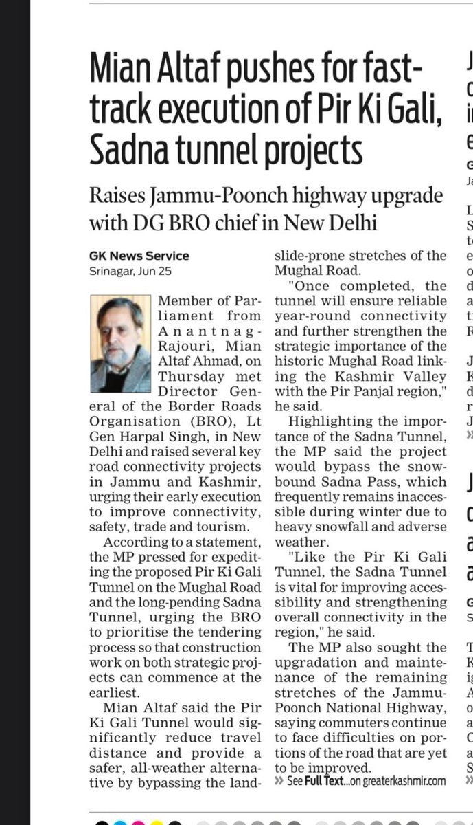 MianAltafAhmad's tweet photo. Met the DG @BROindia in Delhi and raised several road connectivity developmental projects and urging expediting and early execution of the projects to improve connectivity, safety, trade and tourism 
https://t.co/QSXA5auYkQ https://t.co/yRiRugSzKT