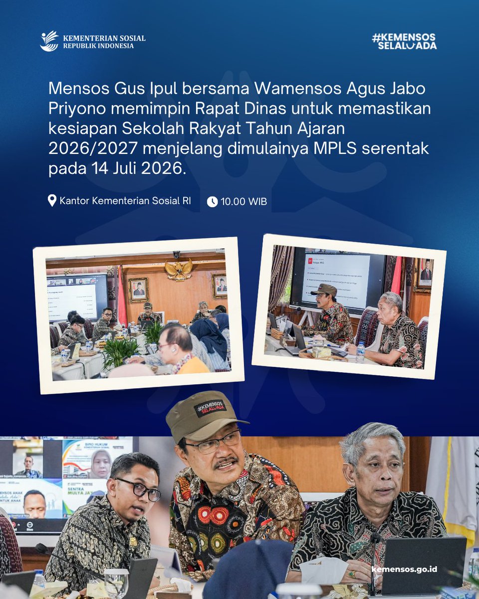 KemensosRI's tweet photo. Menjelang dimulainya Tahun Ajaran 2026/2027, Kementerian Sosial terus memperkuat pelaksanaan Sekolah Rakyat.

Apa saja yang dilakukan? Selengkapnya dalam #SelaluAdaKabarBaik edisi 25 Juni. https://t.co/IAxhoHHzRT