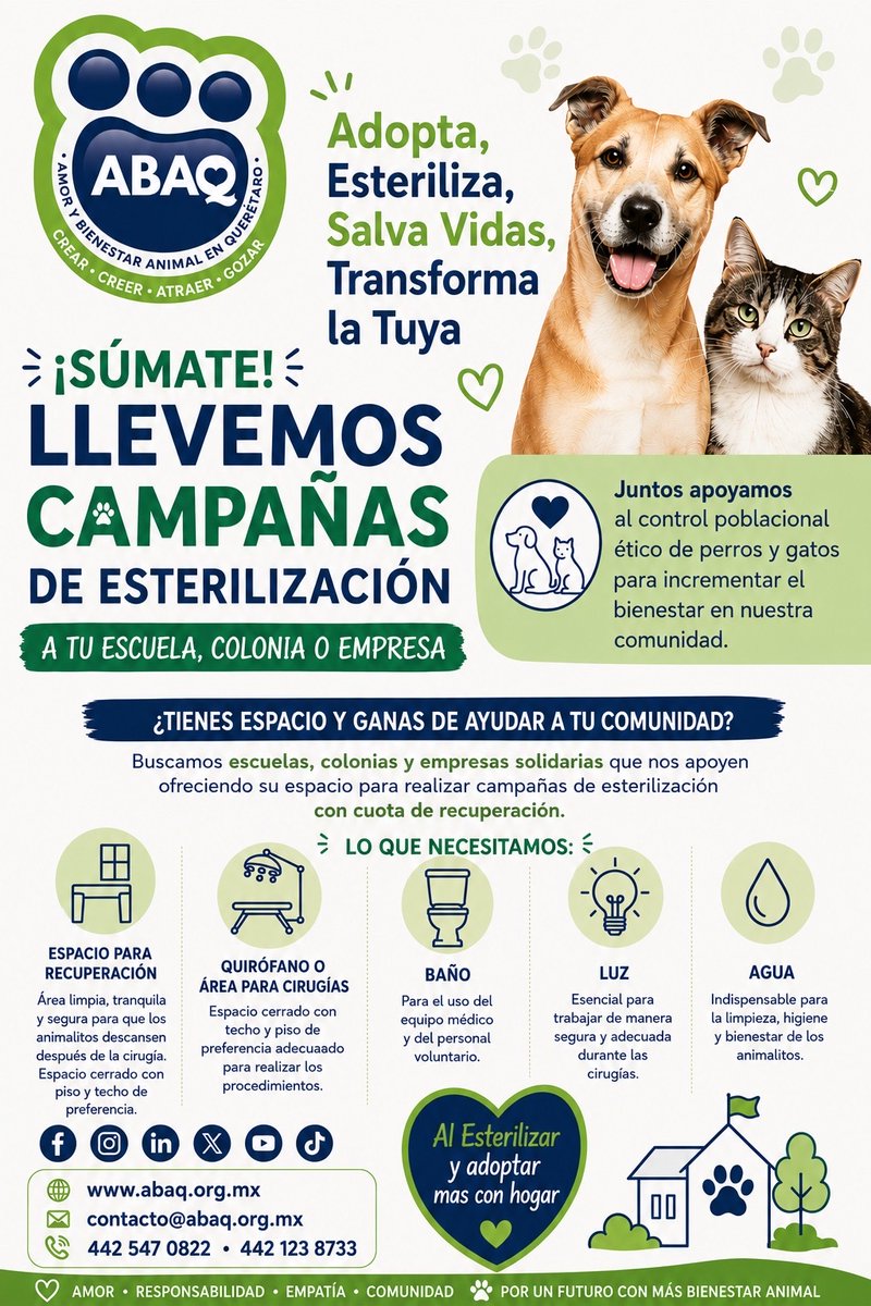 ABAQQueretaroBA's tweet photo. 🐾 ¡Buscamos un espacio para una campaña de esterilización! 🐾
#Adopta 
#Esteriliza 
#SalvaVidas #TransformalaTuya #CampañaDeEsterilización #JuntosPorEllos https://t.co/bRKPybXCcw