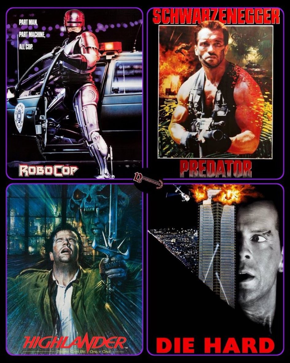 hofnpopper's tweet photo. Which movie would you choose to watch tonight? They are all bangers but Predator squeaks out the victory. #movieoftheday #retro #predator #Highlander #Robocob #Diehard https://t.co/5VMDgwaTjb