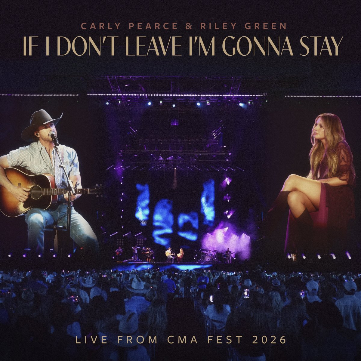 carlypearce's tweet photo. This song has taken on a whole new life out on the road. Getting to perform it together in front of that CMA Fest crowd was such a special moment, and we knew we wanted to share the live version with y'all. 🤍 @RileyGreenMusic 

"If I Don't Leave I'm Gonna Stay (Live from CMA Fest 2026)" is out now. https://t.co/UR7XkTibDs