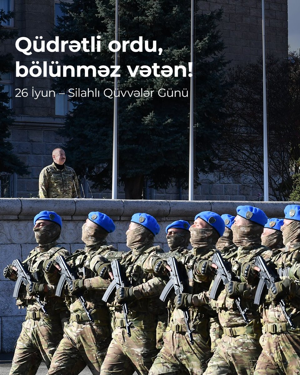 nagiyev_ilham's tweet photo. Bu gün #26İyun – #SilahlıQüvvələr Günü bizə zəfərlər bəxş edən müzəffər ordumuzun günüdür. Bu özəl gün münasibətilə Vətənin müdafiəsini uca tutan hərbçilərimizi, o cümlədən xalqımızı səmimi-qəlbdən təbrik edirik. https://t.co/eF1tPnhNhr