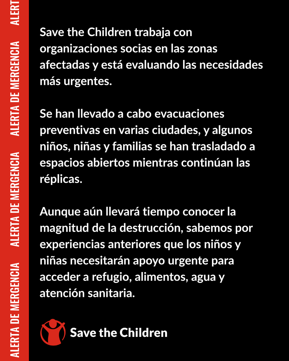 SaveChildrenEs's tweet photo. 2 potentes terremotos han sacudido Venezuela.

Mientras continúan las réplicas, miles de niños y niñas necesitan refugio, agua, alimentos, atención sanitaria y protección.

Ayúdanos a actuar con una donación a nuestro Fondo de emergencias.

🔗 https://t.co/xlzqAqobWA https://t.co/a5PNbIs719
