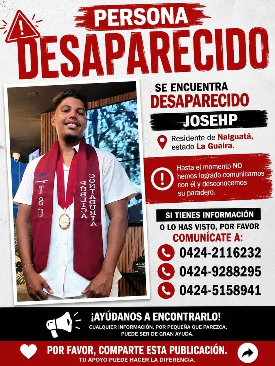LuisaECB's tweet photo. Joseph Chávez se encuentra desaparecido después del terremoto en Venezuela. Es de la Guaira. Comparte! https://t.co/Hg6LdYFYYx