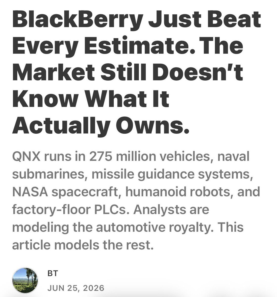 IAMessential316's tweet photo. This Substack read is really good on $BB 
Click the link 

https://t.co/eTWgGPz3fP

Thank you @NelsonCarv3 for sharing this https://t.co/Vv5RRj74Gp