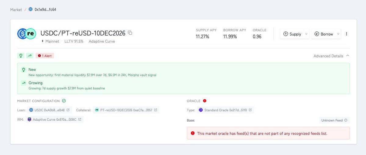monarchlend's tweet photo. Two markets supported by @re related assets have just popped up:

1. The USDT market backed by @re:
@SteakhouseFi's smokehouse vault made a deposit of 1 million just a few hours ago.

2. The USDC market backed by PT-reUSD-10DEC2026 (6 months). It currently offers one of the highest APYs on the mainnet, with most of the deposits coming from the RE Ecosystem vault.

If you like @re, take a look at this opportunity!