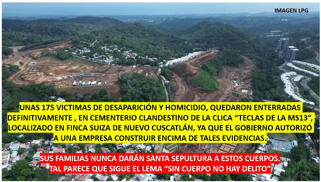 DesaparecidosSV's tweet photo. UN TESTIGO CRITERIADO DIJO QUE ENTERRARON 200 PERSONAS EN CEMENTERIO CLANDESTINO, EN FINCA SUIZA, EN NUEVO CUSCATLAN.

Solo se extrajeron 26 cuerpos, posteriormente el gobierno ordenó, no seguir sacando más. Era usado por la clica "Teclas" de la MS13 para enterrar a sus victimas. https://t.co/AWO8Oal6vC