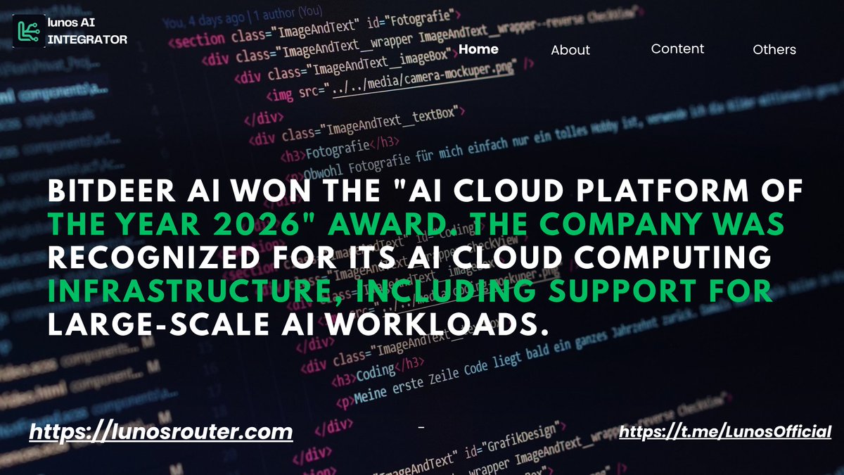 brave_teknologi's tweet photo. Bitdeer AI won the "AI Cloud Platform of the Year 2026" award. The company was recognized for its AI cloud computing infrastructure, including support for large-scale AI workloads.
#ai #coding #lunos #fyp #developers https://t.co/IJY4bNvaNj