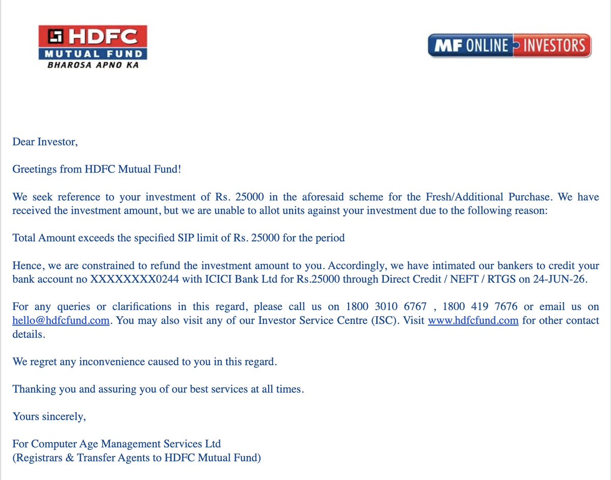 ULHASMITA's tweet photo. @hdfcmf Can you please explain what your email means? https://t.co/YFID4dPXwD