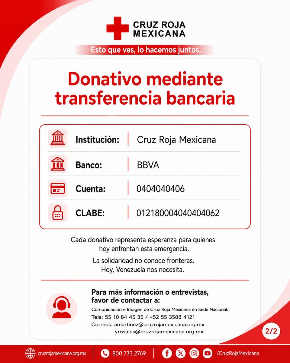 nicolaouIoannou's tweet photo. Ante la emergencia por los sismos en #Venezuela, Cruz Roja Mexicana se suma al llamado de solidaridad para apoyar a las familias afectadas.
Cada donativo representa esperanza para quienes más lo necesitan.⛑️
#CruzRojaMexicana #VenezuelaNosNecesita #AyudaHumanitaria #Solidarid https://t.co/GchSjApPWz