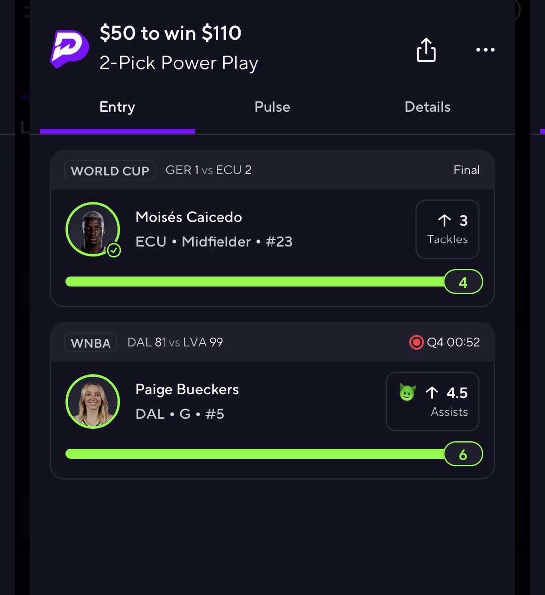 BaneSquad_'s tweet photo. Cash my Day 1 #PrizePicks Ladder 

$50 to win $110 ✅

Thank you @Zoe_Picks for the soccer play 

Posting a $110 to win $220 tomorrow https://t.co/PeLX95H2Qn