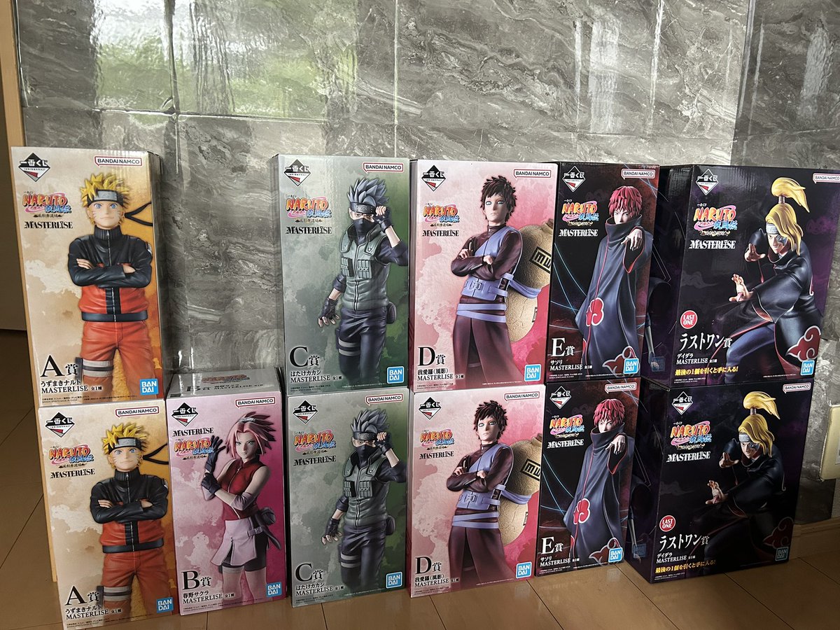 naginagi0460's tweet photo. NARUTO1番くじ
1店舗目　残り40回　ACDEラストワン
2店舗目　10回　CD
3店舗目　残り30回　ABEラストワン
争奪戦でしたが無事に自引きコンプ🙏 https://t.co/77FnQDeh4T