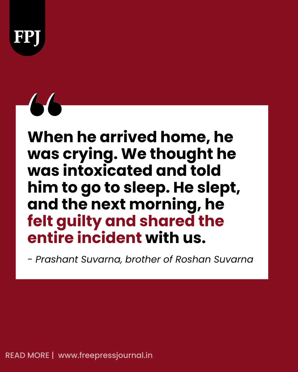 fpjindia's tweet photo. Roshan Ramesh Suvarna’s family claimed that he was intoxicated during the incident, returned home crying and later confessed before leaving for Panvel.

👉Suvarna, an HSC dropout, lives with his parents and sister in Mira Road East. He is unmarried and undertakes barcode-related freelance work, while his father runs a Xerox shop. 

👉His brother, Prashant Suvarna, 35, said Roshan drank occasionally but was under the influence of alcohol on Tuesday.

👉He claimed Roshan usually travelled by AC local trains but boarded a first-class fast local after failing to book a cab because of the rain.

Read the full report by @meghakuchik1 on The Free Press Journal.
Link: https://t.co/ss7JLmlIkB

#MumbaiLocal #mumbai #MumbaiNews #RoshanSuvarna #MayankLohar