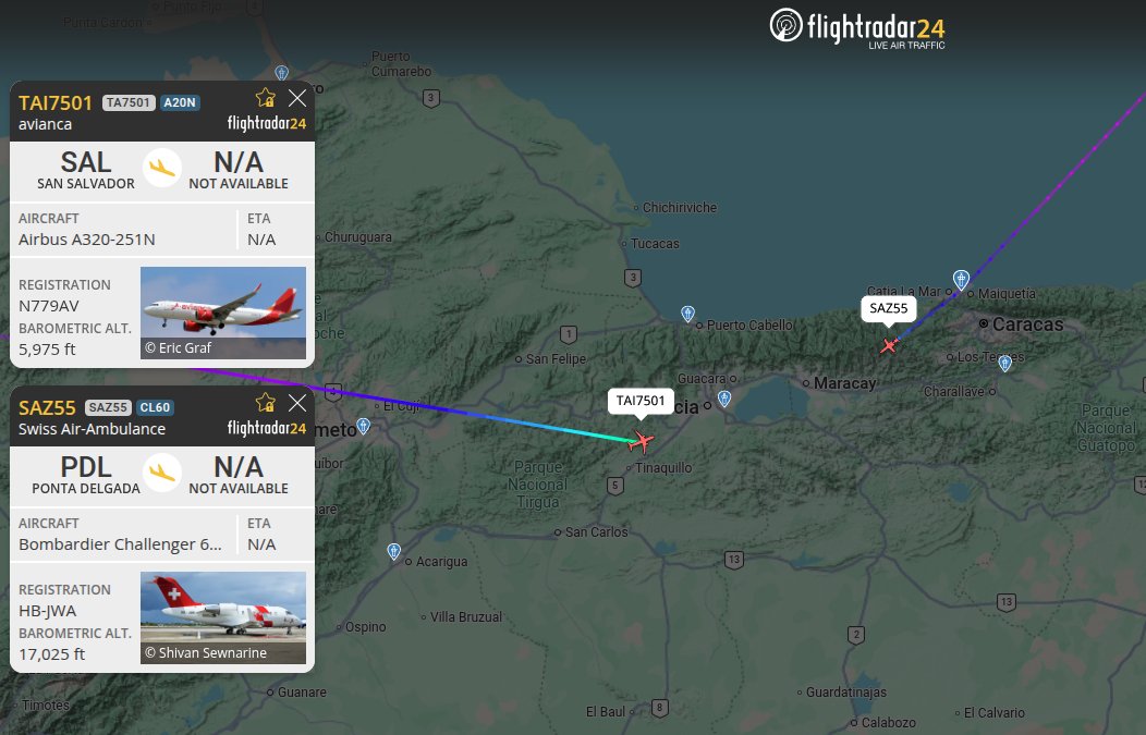 05t1n40's tweet photo. El segundo avión, con especialistas e insumos provenientes de El Salvador 🇸🇻, se encuentra en patrón de descenso hacia Maracay, al igual que la ambulancia aérea que transporta insumos facilitados por el Gobierno de Suiza 🇨🇭.

La ayuda está llegando, y es la única manera en que podremos salir adelante.