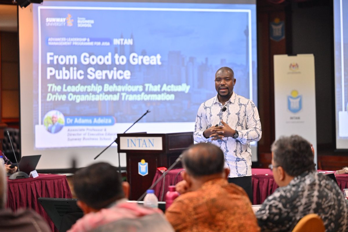 A1AAdams's tweet photo. What I told 50 senior Malaysian public servants about Good to Great Public Service.

We started with the burning question: why does it matter? 

Because Malaysia cannot reach high-income nation status on infrastructure alone. RMK13 and MADANI are explicit — the next frontier is the quality of governance and public service delivery. 

Then I showed them what great public service actually looks like. 

Four countries with four familiar problems and the four decisions that changed everything.

South Korea stopped asking senior officers to sign off on decisions junior officers could make better. Singapore decided citizen data belonged to the citizen, not the department that collected it. 

Barcelona put real-time performance data in front of the officers who could act on it — and peer accountability did the rest. Hong Kong gave seven million people one number, no wrong door, no wrong department.

From those four stories we drew out five leadership behaviours — the ones that made those transformations stick and that no amount of policy reform can substitute for. We called it TRUST.

Then we turned the mirror on themselves — a live digital assessment that revealed each participant's dominant leadership behaviour and their growth edge. 

We wrapped with a workshop. Not "what should Malaysia do." But "what will you do — in your ministry, on Monday."

Grateful to National Institute of Public Administration (INTAN) Malaysia for the honour of placing me in front of this calibre of audience — 6 Ambassadors, 44 Senior Directors — on the cusp of the nation's highest leadership positions. 

If even 30% of what we discussed walks back into their agencies, Malaysia's journey to Top 12 in global competitiveness just got a little shorter.

The session feedback said they wanted more time. I'll take that. 

#PublicService #Leadership #TRUST #Malaysia #MADANI #RMK13 #INTAN  #GoodToGreat
