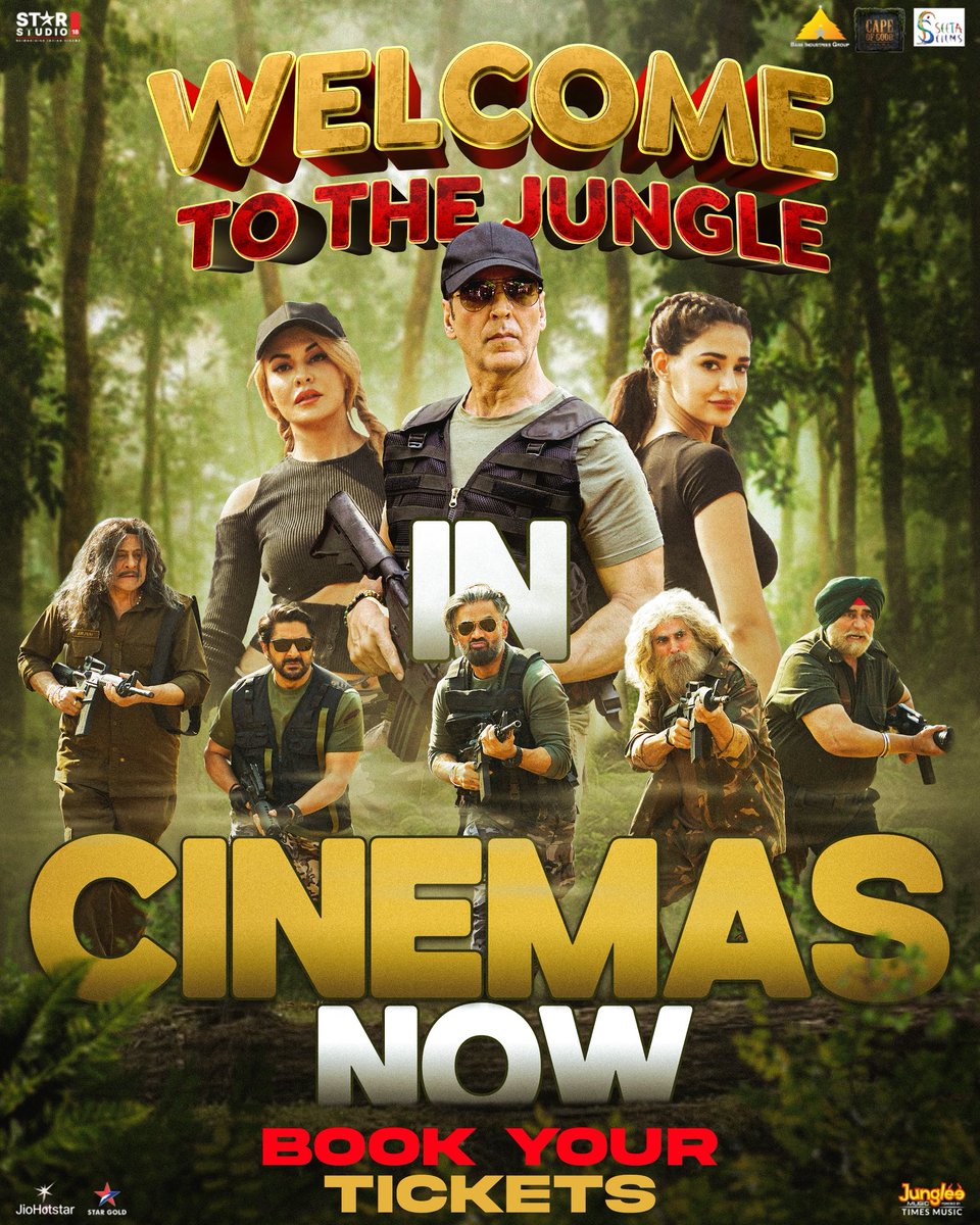 akshaykumar's tweet photo. Popcorn laao, cold drinks laao, friends laao, family laao... aur jaldi se theatre aa jao! 🪖

#WelcomeToTheJungle in cinemas now 🍿

Book your tickets: https://t.co/sBFhGu6tdu https://t.co/zL6uc59Hpi