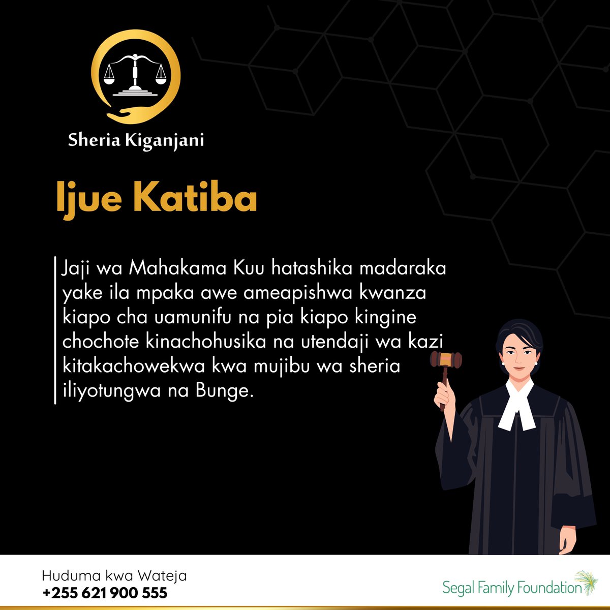 SheriaKiganjani's tweet photo. IJUE KATIBA ya Ijumaa ya leo ni kutoka Ibara ya 111 ya Katiba ya Jamhuri ya Muungano wa Tanzania,inayosisitiza Jaji wa Mahakama Kuu hatashika madaraka yake ila mpaka awe ameapishwa kwanza kiapo cha uamunifu na pia kiapo kingine chochote kinachohusika na utendaji wa kazi https://t.co/VmHyIBLiz1
