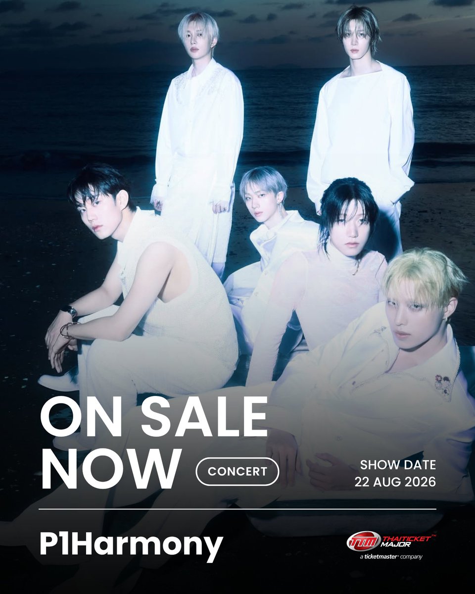 ThaiTicketMajor's tweet photo. TICKETS ON SALE NOW 🧩

เปิดจำหน่ายบัตรแล้ววันนี้ 2026 P1Harmony ASIA STAGE [BE UNIQUE] IN BANGKOK

📆วันที่แสดง : วันเสาร์ที่ 22 สิงหาคม 2569
📍สถานที่แสดง : MCC HALL ชั้น 3, THE MALL LIFESTORE BANGKAE
⏰เวลาแสดง : 18.00 น.
💰ราคาบัตร :  VIP 5,880 / 4,880 / 3,880 บาท
🎫รายละเอียดจำหน่ายบัตร : https://t.co/FYxfXCfsF8
☎️TTM Call Center 02-262-3456

#P1Harmony
#P1Harmony2026AsiaStage
#BEUNIQUEinBANGKOK
#Thaiticketmajor