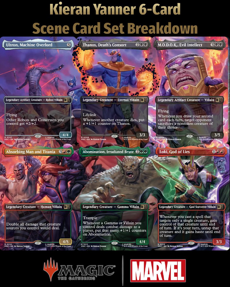 FenixNests's tweet photo. To celebrate the Magic: The Gathering x MARVEL Super Heroes set dropping tomorrow, here are all the Scene Card Sets #MTGxMarvel

Here are the two sets available to purchase:
Hero Set: https://t.co/2vbSblywWv
Villains Set: https://t.co/dTeFBMjfrm

And the two 4-card sets https://t.co/FAD54rnCfM