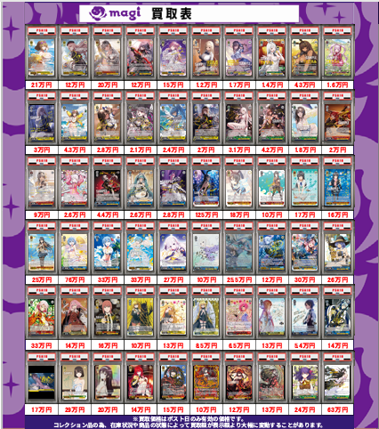✨#ヴァイスシュヴァルツ 買取情報✨ 🔥複数タイトル PSA10 買取表