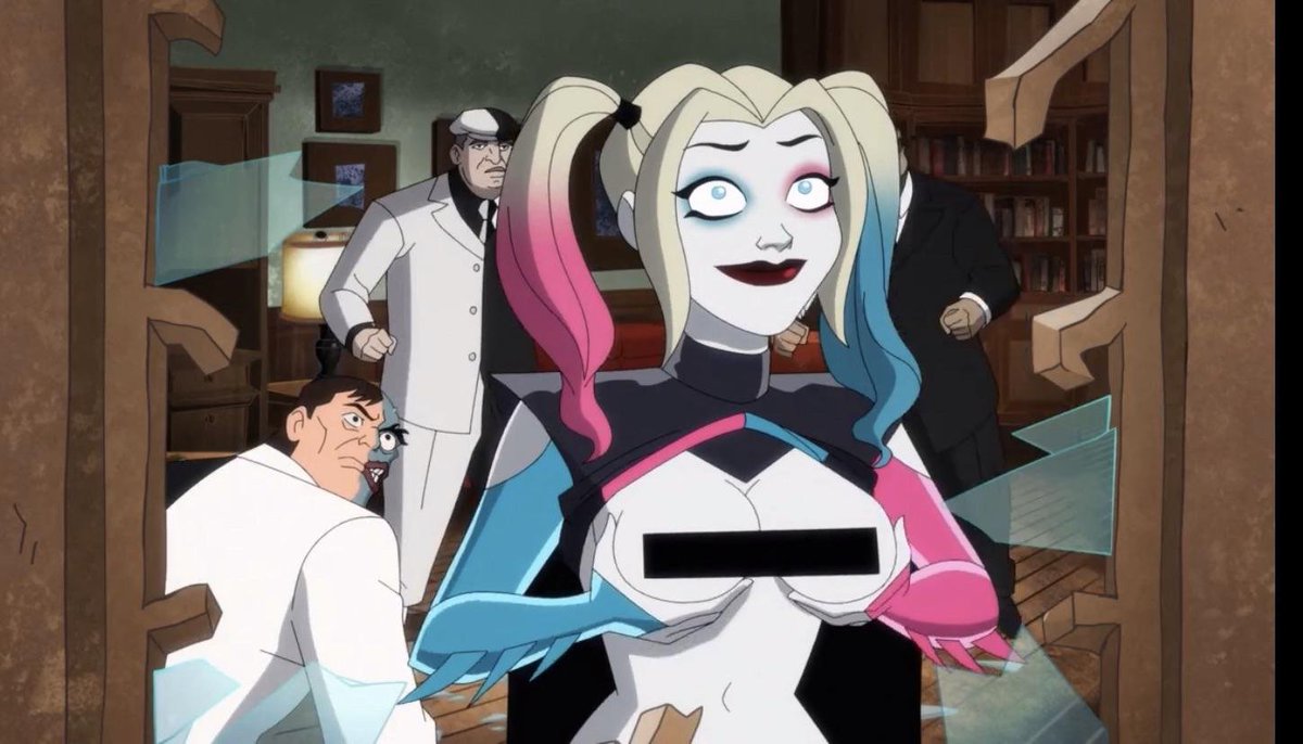 Smittt34's tweet photo. I was unaware that there is a scene in the Harley Quinn show where she flashes her boobs https://t.co/dT3Zazcr3F