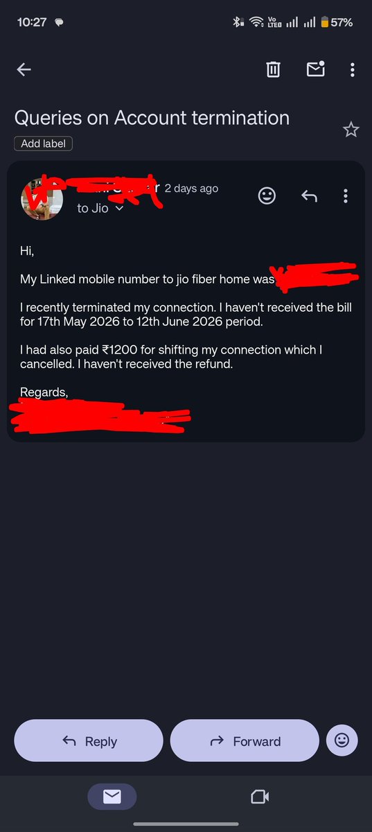 trippykop's tweet photo. @reliancejio @JioCare @reliancejio @AkashMAmbani I have been following up on call and mail, but not a single person is responding. It's extremely painful. I will never recommend anyone for JioFiber. https://t.co/mIbxJFA3vl