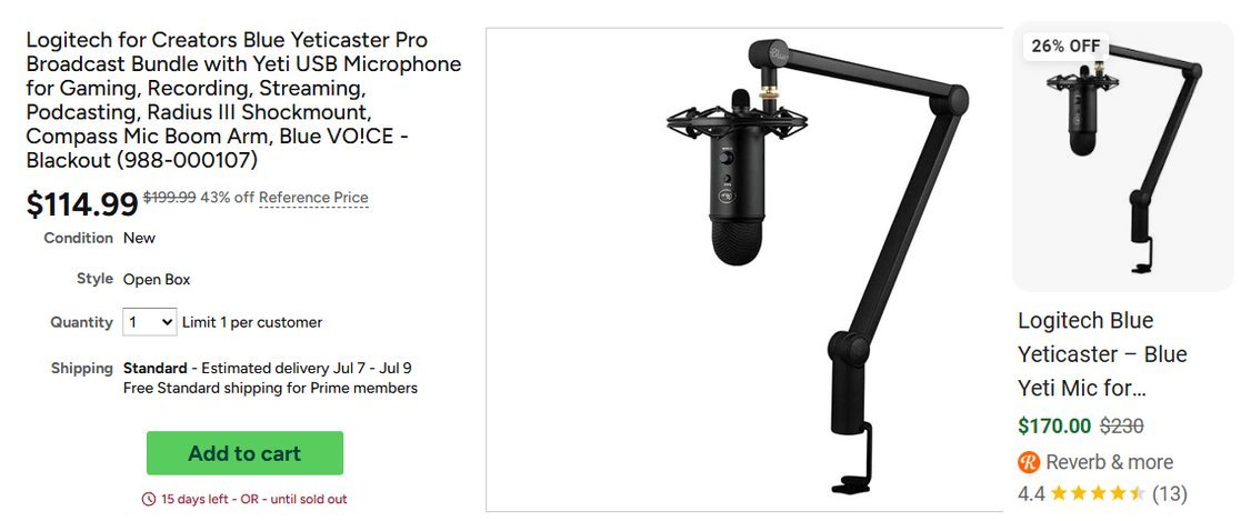Pricerrors's tweet photo. BLUE YETI MICROPHONE BUNDLE PROMO STACK

Already 43% off but apply 'DEALDAY26'  for extra 25% off 

https://t.co/fpv67AX8rF

Drops as low as $86 for new customers (reg $200)

For reference, this same kit goes for $170 at others #ad https://t.co/G6hsqauzoE