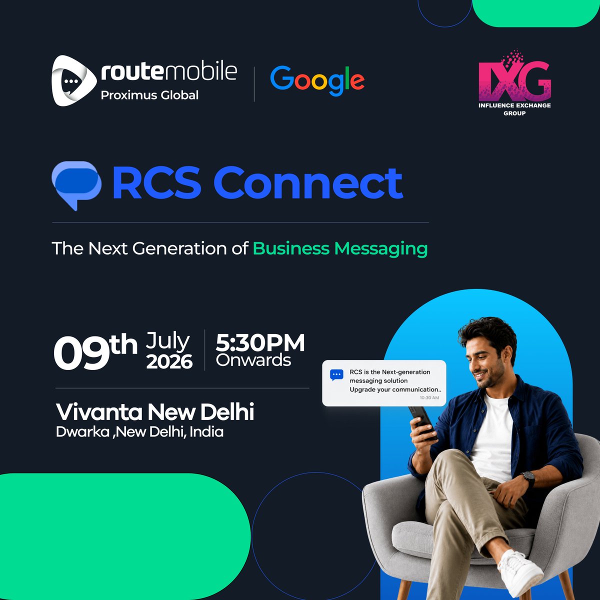 IXG2024's tweet photo. Your customers are already on RCS. Are you?
RCS Connect - NextβGen Messaging Solution
by @routemobile x @Google
π https://t.co/cek8mfOL0H
#RCSConnect #RouteMobile #Google #ixg #NextGenMessaging #CustomerEngagement #CPaaS #DigitalTransformation #BusinessMessaging #DelhiEvents https://t.co/yxpPWfCZxb