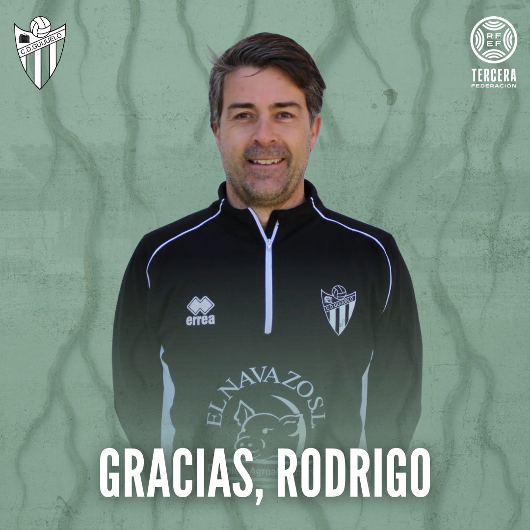 clubdepguijuelo's tweet photo. ❌ 𝗖𝗨𝗘𝗥𝗣𝗢 𝗧𝗘𝗖𝗡𝗜𝗖𝗢 | El Club Deportivo Guijuelo comunica que @rhfutbol no continuará al frente del primer equipo la próxima temporada, poniendo así fin a su etapa como entrenador de la entidad.

Durante su paso por el banquillo chacinero, Rodrigo ha liderado al equipo con trabajo, compromiso y profesionalidad, logrando la clasificación para la próxima edición de la Copa del Rey y quedándose a las puertas del ascenso a Segunda Federación tras una gran temporada. Más allá de los resultados deportivos, ha dejado una huella imborrable por su cercanía, calidad humana y el respeto que se ha ganado tanto dentro del vestuario como entre la afición y en todo el pueblo de Guijuelo.

Desde el Club Deportivo Guijuelo queremos agradecerle sinceramente su dedicación, entrega y el excelente trabajo realizado durante este tiempo, deseándole los mayores éxitos en su futuro, tanto a nivel profesional como personal.

Gracias por todo, Rodrigo. Esta siempre será tu casa. 💚
