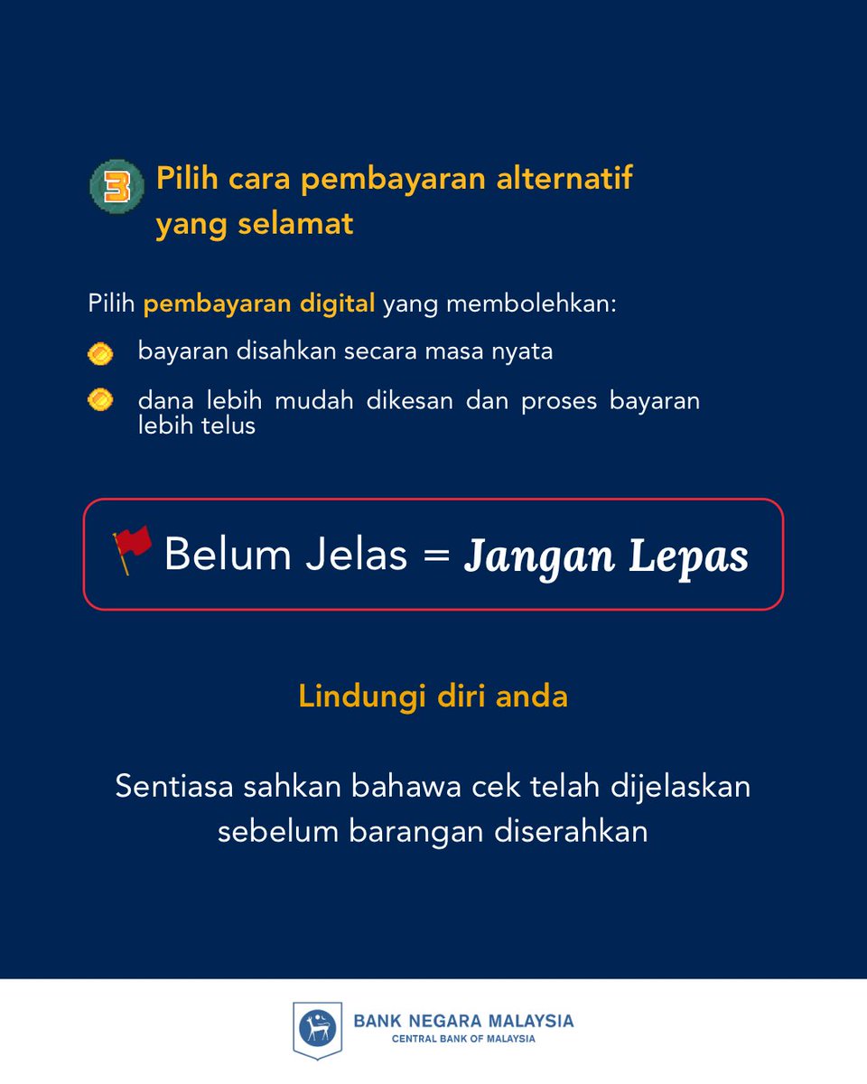 BNM_official's tweet photo. Sentiasa sahkan transaksi sebelum menyerahkan barangan.

#BNMAmaranScam #janganKenaScam #ScamAlert #SoalSekatSebar #AndaLebihBijak https://t.co/VHeLTTUmBG